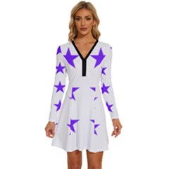 Star Pattern T- Shirt Star Pattern - Purple T- Shirt Long Sleeve Deep V Mini Dress 