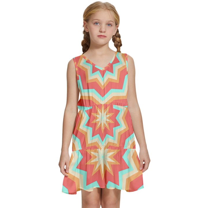 Star T- Shirt10 Pointed Star T- Shirt Kids  Sleeveless Tiered Mini Dress