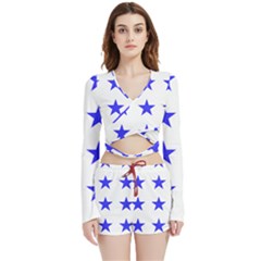 Stars T- Shirt Star Pattern - Dark Blue T- Shirt Velvet Wrap Crop Top And Shorts Set by maxcute