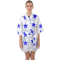 Stars T- Shirt Star Pattern - Dark Blue T- Shirt Half Sleeve Satin Kimono  by maxcute