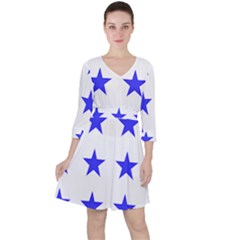 Stars T- Shirt Star Pattern - Dark Blue T- Shirt Quarter Sleeve Ruffle Waist Dress