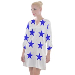 Stars T- Shirt Star Pattern - Dark Blue T- Shirt Open Neck Shift Dress by maxcute