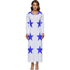 Stars T- Shirt Star Pattern - Dark Blue T- Shirt Long Sleeve Velour Longline Maxi Dress by maxcute