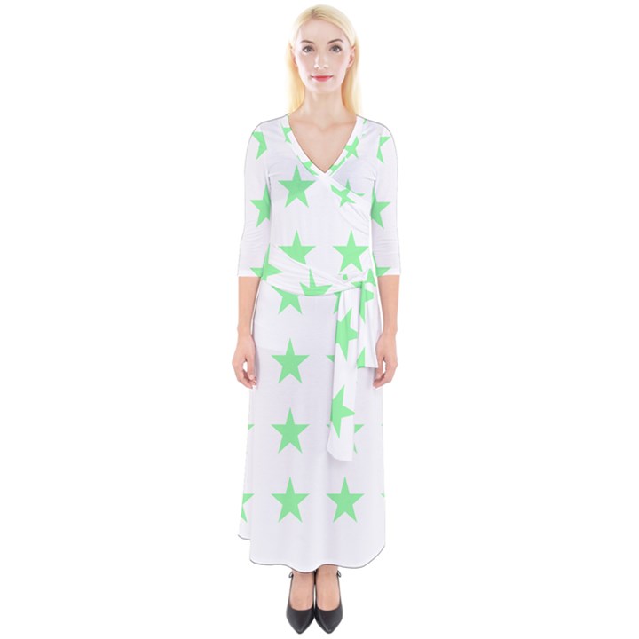 Stars T- Shirt Star Pattern - Green T- Shirt Quarter Sleeve Wrap Maxi Dress