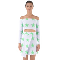 Stars T- Shirt Star Pattern - Green T- Shirt Off Shoulder Top With Skirt Set by maxcute