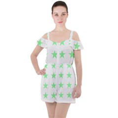 Stars T- Shirt Star Pattern - Green T- Shirt Ruffle Cut Out Chiffon Playsuit by maxcute