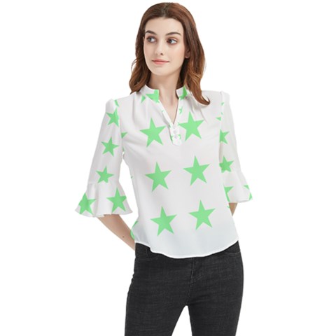 Stars T- Shirt Star Pattern - Green T- Shirt Loose Horn Sleeve Chiffon Blouse by maxcute