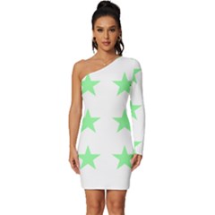 Stars T- Shirt Star Pattern - Green T- Shirt Long Sleeve One Shoulder Mini Dress by maxcute