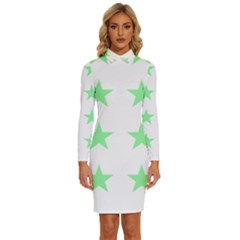 Stars T- Shirt Star Pattern - Green T- Shirt Long Sleeve Shirt Collar Bodycon Dress