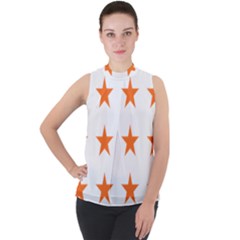 Stars T- Shirt Star Pattern - Orange T- Shirt Mock Neck Chiffon Sleeveless Top by maxcute