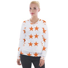 Stars T- Shirt Star Pattern - Orange T- Shirt Velvet Zip Up Jacket by maxcute