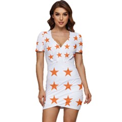 Stars T- Shirt Star Pattern - Orange T- Shirt Low Cut Cap Sleeve Mini Dress by maxcute