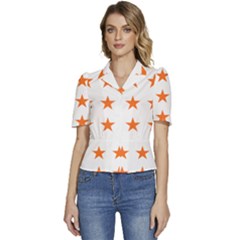 Stars T- Shirt Star Pattern - Orange T- Shirt Puffed Short Sleeve Button Up Jacket