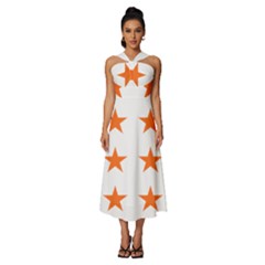 Stars T- Shirt Star Pattern - Orange T- Shirt Sleeveless Cross Front Cocktail Midi Chiffon Dress