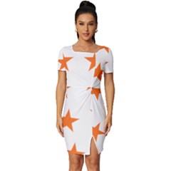 Stars T- Shirt Star Pattern - Orange T- Shirt Fitted Knot Split End Bodycon Dress