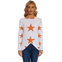 Stars T- Shirt Star Pattern - Orange T- Shirt Long Sleeve Crew Neck Pullover Top by maxcute