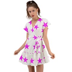 Stars T- Shirt Star Pattern - Pink T- Shirt Flutter Sleeve Wrap Dress by maxcute