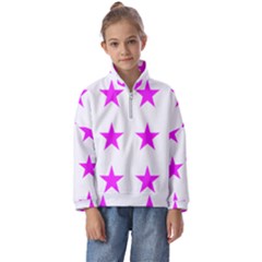 Stars T- Shirt Star Pattern - Pink T- Shirt Kids  Half Zip Hoodie by maxcute