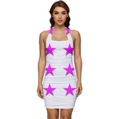 Stars T- Shirt Star Pattern - Pink T- Shirt Sleeveless Wide Square Neckline Ruched Bodycon Dress