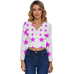 Stars T- Shirt Star Pattern - Pink T- Shirt Long Sleeve V-neck Top