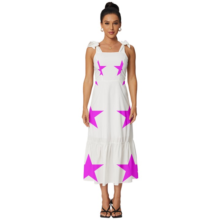 Stars T- Shirt Star Pattern - Pink T- Shirt Tie-Strap Tiered Midi Chiffon Dress