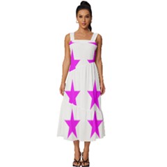 Stars T- Shirt Star Pattern - Pink T- Shirt Square Neckline Tiered Midi Dress