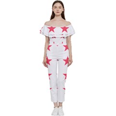 Stars T- Shirt Star Pattern - Red T- Shirt Off Shoulder Ruffle Top Jumpsuit