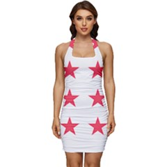 Stars T- Shirt Star Pattern - Red T- Shirt Sleeveless Wide Square Neckline Ruched Bodycon Dress