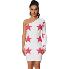 Stars T- Shirt Star Pattern - Red T- Shirt Long Sleeve One Shoulder Mini Dress