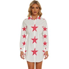 Stars T- Shirt Star Pattern - Red T- Shirt Womens Long Sleeve Shirt Dress