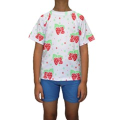 Strawberry T- Shirt S T R A W B E R R Y P A T T E R N T- Shirt Kids  Short Sleeve Swimwear