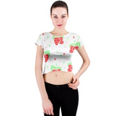 Strawberry T- Shirt S T R A W B E R R Y P A T T E R N T- Shirt Crew Neck Crop Top