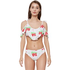 Strawberry T- Shirt S T R A W B E R R Y P A T T E R N T- Shirt Ruffle Edge Tie Up Bikini Set	