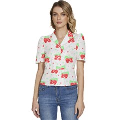 Strawberry T- Shirt S T R A W B E R R Y P A T T E R N T- Shirt Puffed Short Sleeve Button Up Jacket