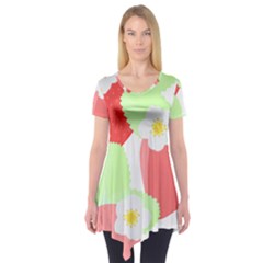 Strawberry T- Shirt Strawberries And Blossoms T- Shirt Short Sleeve Tunic  by maxcute