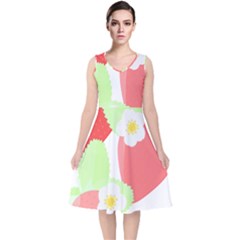 Strawberry T- Shirt Strawberries And Blossoms T- Shirt V-neck Midi Sleeveless Dress  by maxcute