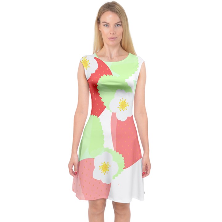 Strawberry T- Shirt Strawberries And Blossoms T- Shirt Capsleeve Midi Dress