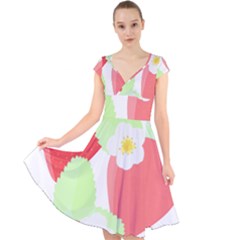 Strawberry T- Shirt Strawberries And Blossoms T- Shirt Cap Sleeve Front Wrap Midi Dress by maxcute