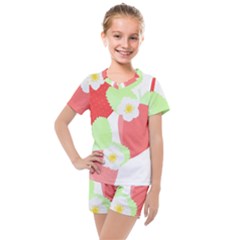 Strawberry T- Shirt Strawberries And Blossoms T- Shirt Kids  Mesh Tee And Shorts Set