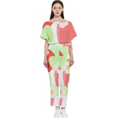 Strawberry T- Shirt Strawberries And Blossoms T- Shirt Batwing Lightweight Chiffon Jumpsuit by maxcute