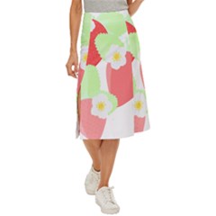 Strawberry T- Shirt Strawberries And Blossoms T- Shirt Midi Panel Skirt