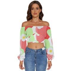 Strawberry T- Shirt Strawberries And Blossoms T- Shirt Long Sleeve Crinkled Weave Crop Top