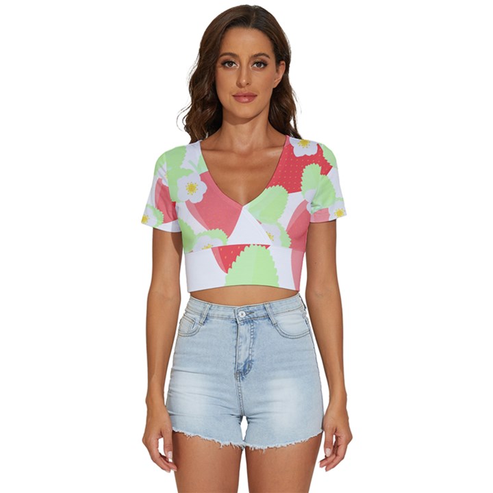 Strawberry T- Shirt Strawberries And Blossoms T- Shirt V-Neck Crop Top