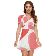 Strawberry T- Shirt Strawberries T- Shirt V-neck High Waist Chiffon Mini Dress