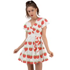 Strawberry T- Shirt We Love Fruit Straberries And Worms T- Shirt Flutter Sleeve Wrap Dress by maxcute