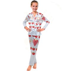 Strawberry T- Shirt We Love Fruit Straberries And Worms T- Shirt Kid s Satin Long Sleeve Pajamas Set by maxcute