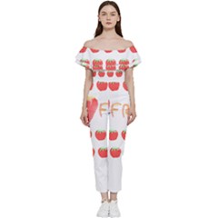 Strawberry T- Shirt We Love Fruit Straberries And Worms T- Shirt Off Shoulder Ruffle Top Jumpsuit