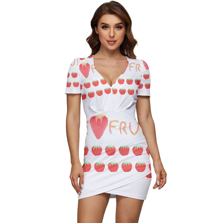 Strawberry T- Shirt We Love Fruit Straberries And Worms T- Shirt Low Cut Cap Sleeve Mini Dress