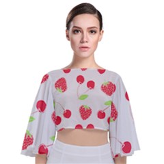 Summer Fruits Pattern T- Shirt Summer Fruit T- Shirt Tie Back Butterfly Sleeve Chiffon Top by maxcute