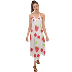 Summer Fruits Pattern T- Shirt Summer Fruit T- Shirt Halter Tie Back Dress  by maxcute